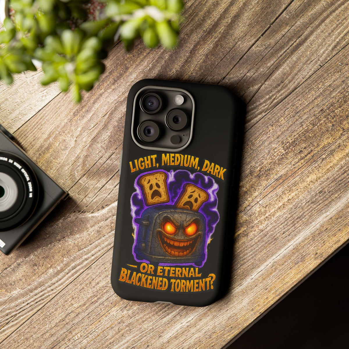 Phone Case — 'Light, Medium, Dark or Eternal Blackened Torment?' Spooky Toast & Toaster Horror Design