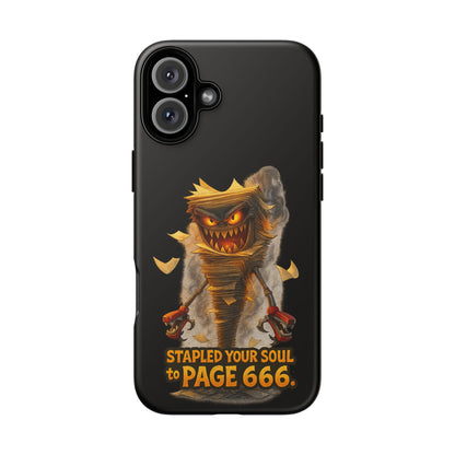 Phone Case — Halloween Mummy Creature “Stapled Your Soul to Page 666” Horror Design