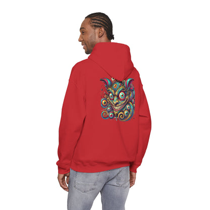 Demon Mask Hoodie — Vibrant Psychedelic Oni Graphic Hooded Sweatshirt