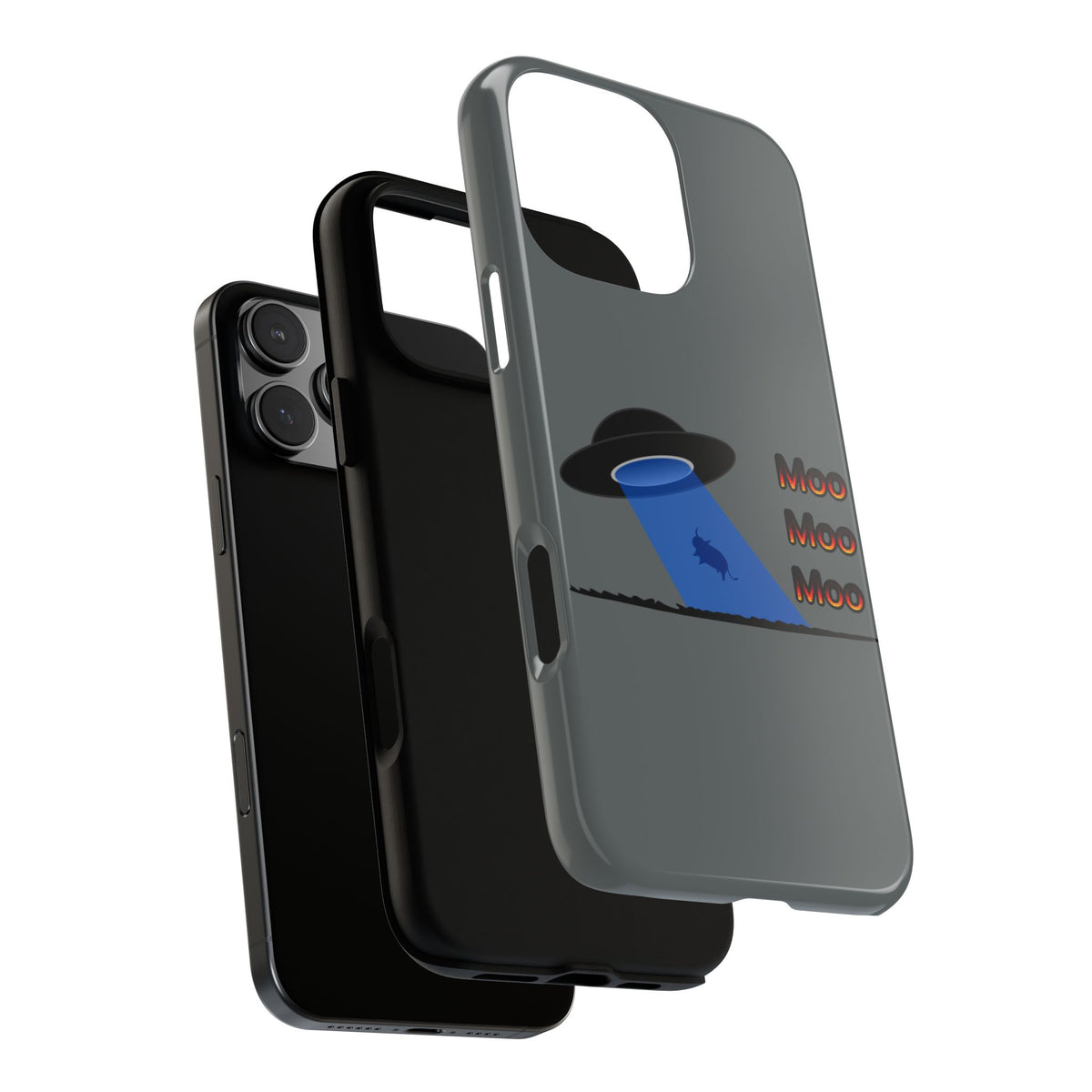 Phone Case — Funny UFO Cow Abduction Design with “Moo Moo Moo”