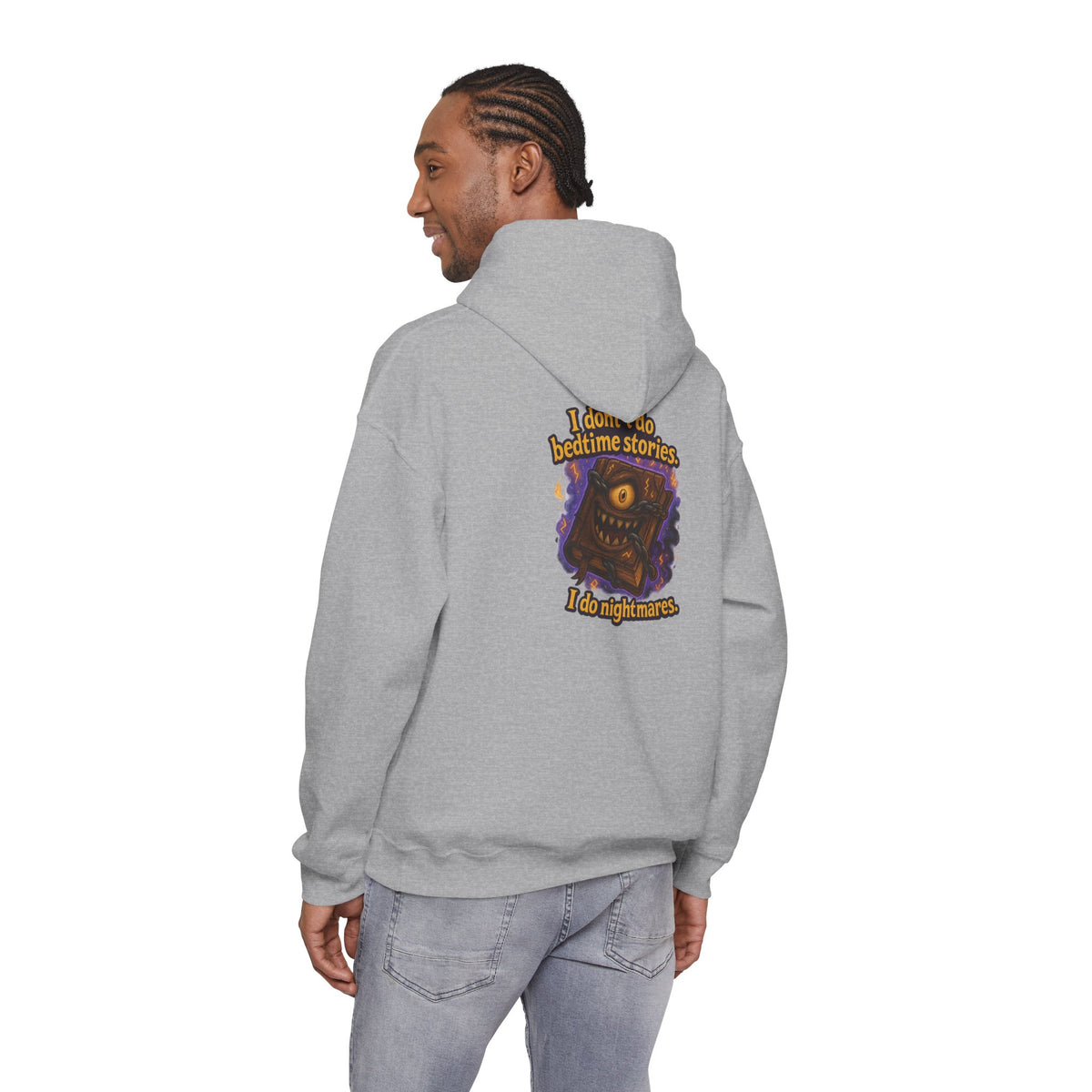 Nightmare Book Hoodie — "I Read Bedtime Stories, I Do Nightmares" Graphic Hoodie