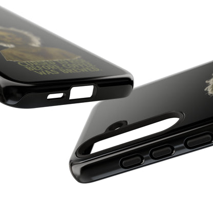 Phone Case — “Cursed to Rise Before Coffee Was Brewed” Goth Horror Design