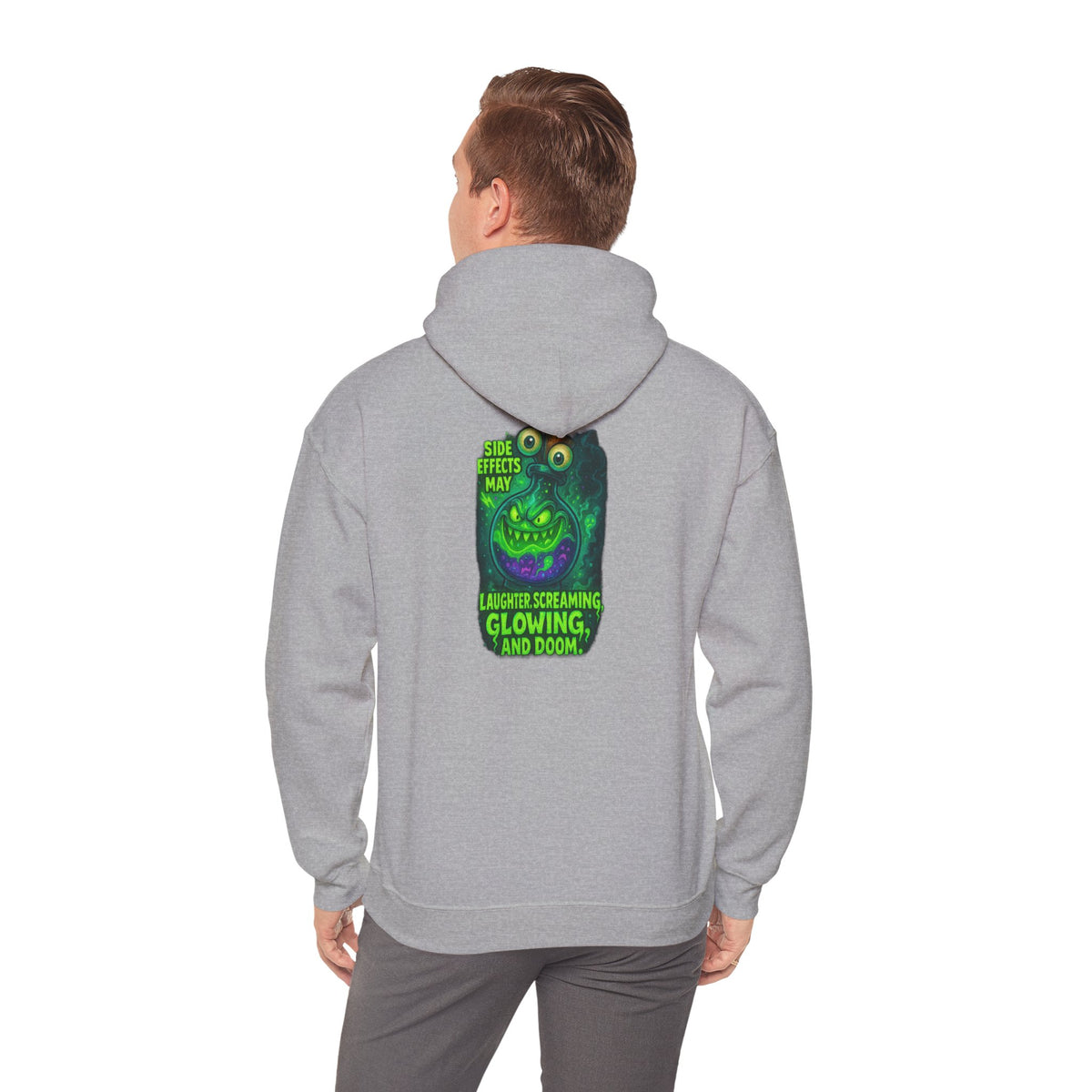 Glowing Green Monster Hoodie - "Causes Screaming, Glowing, and Doom" Graphic Pullover