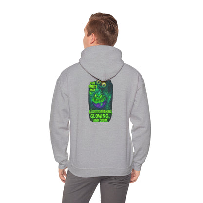 Glowing Green Monster Hoodie - "Causes Screaming, Glowing, and Doom" Graphic Pullover