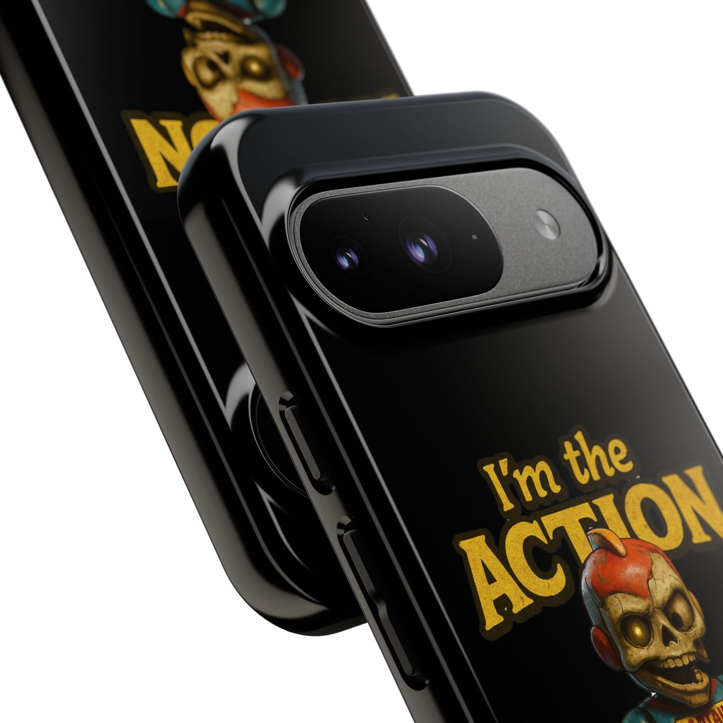 Action Figure Phone Case — "I'm the Action" Retro Skull Toy Design