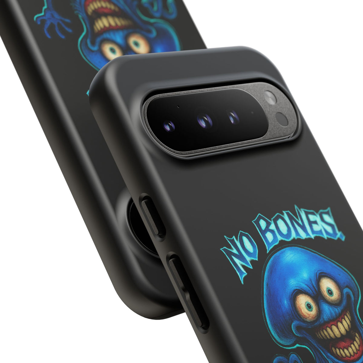 Phone Case — 'No Bones, No Chill, No Mercy' Blue Jellyfish Horror Design