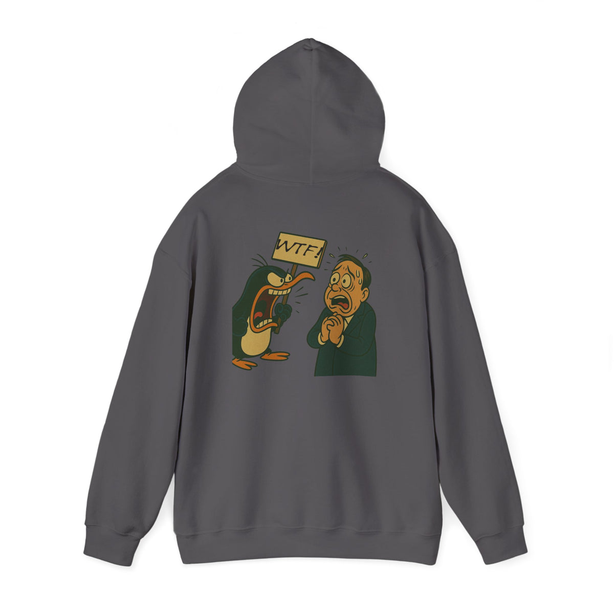 Hoodie — Cartoon Penguin Screams ‘No!’ Back Print Sweatshirt