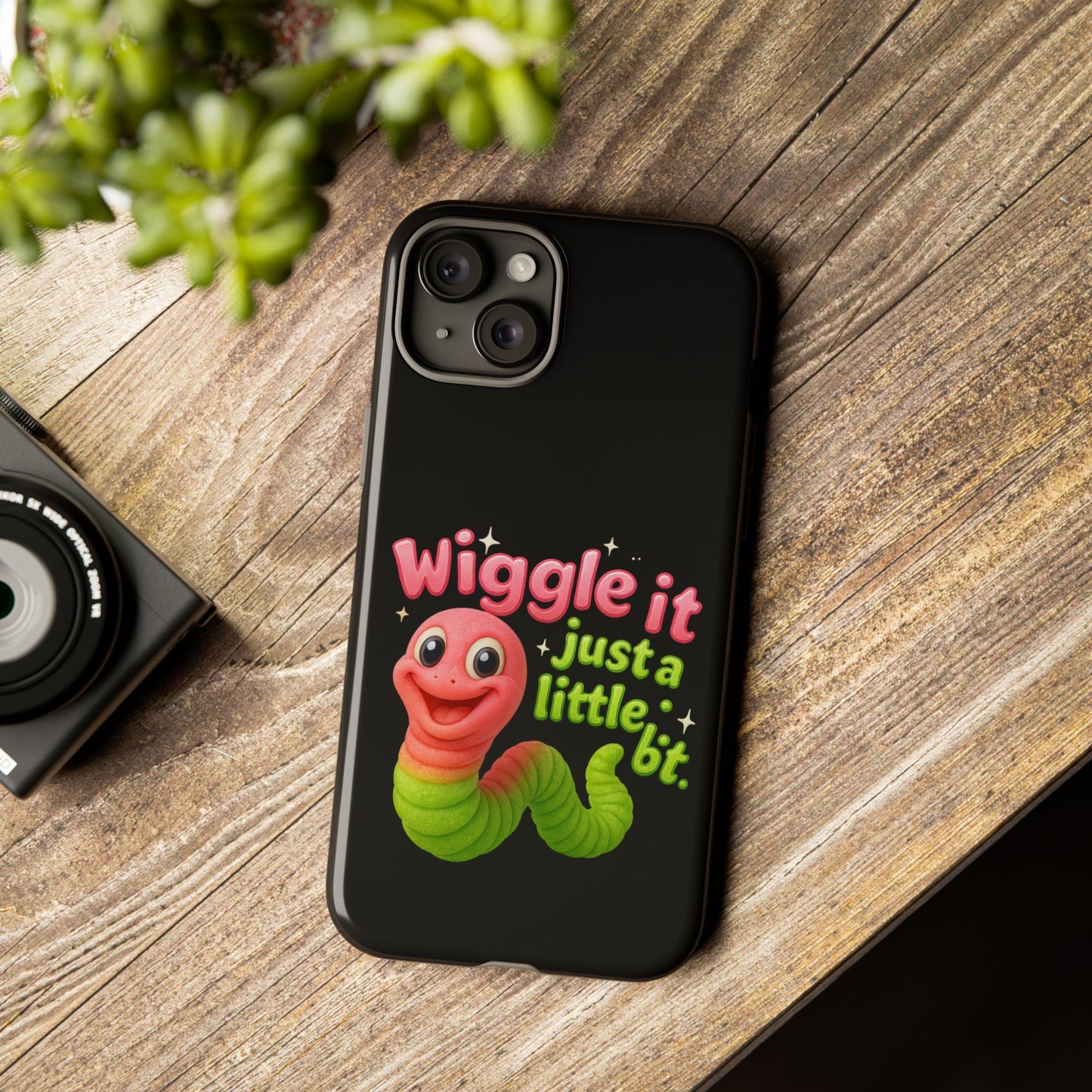 Wiggle It Worm Phone Case — Cute Pink & Green Cartoon iPhone Cover
