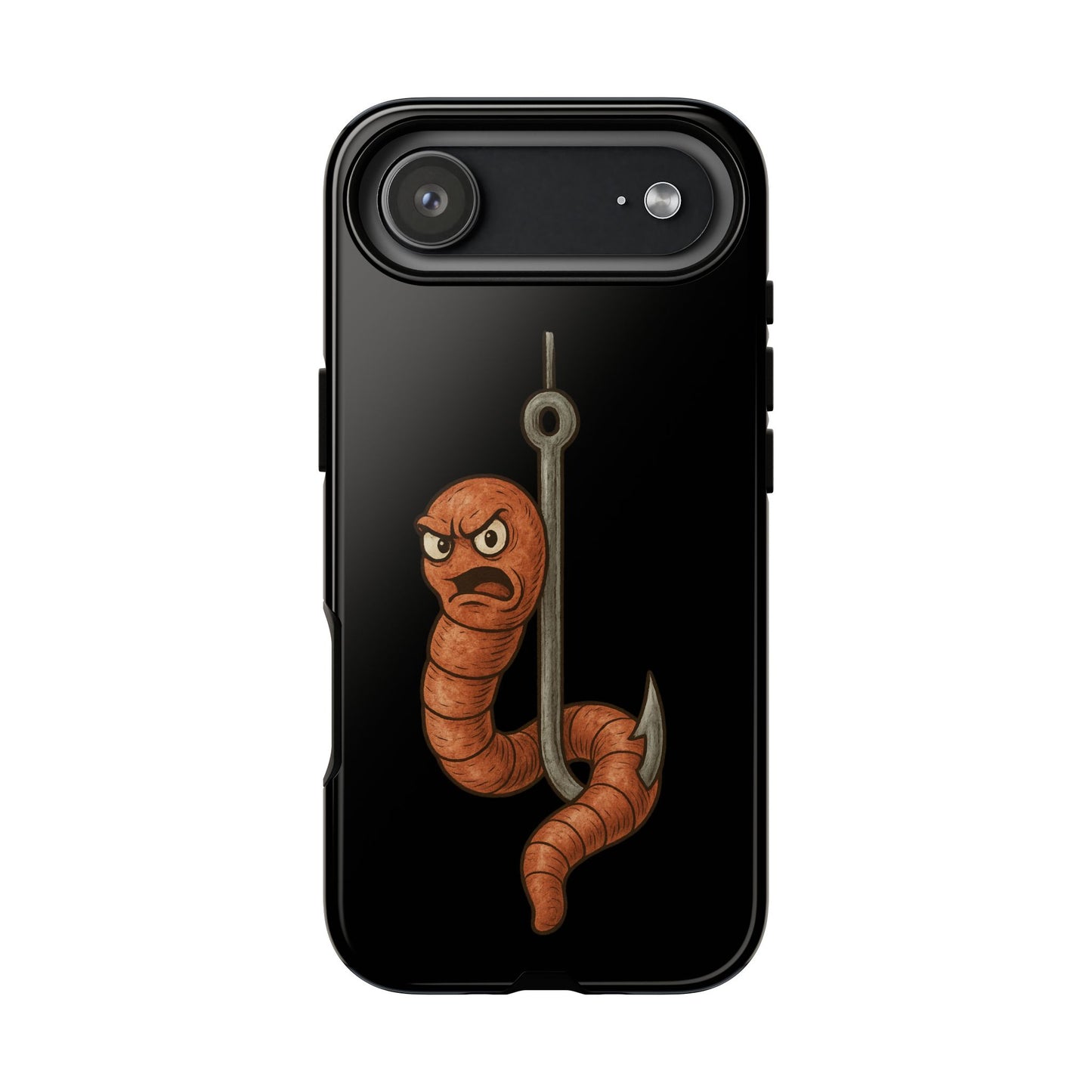 Angry Worm on Hook Phone Case – Funny Fishing Humor Protective Cover