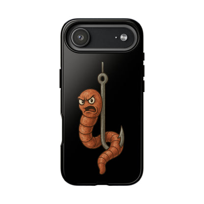 Angry Worm on Hook Phone Case – Funny Fishing Humor Protective Cover