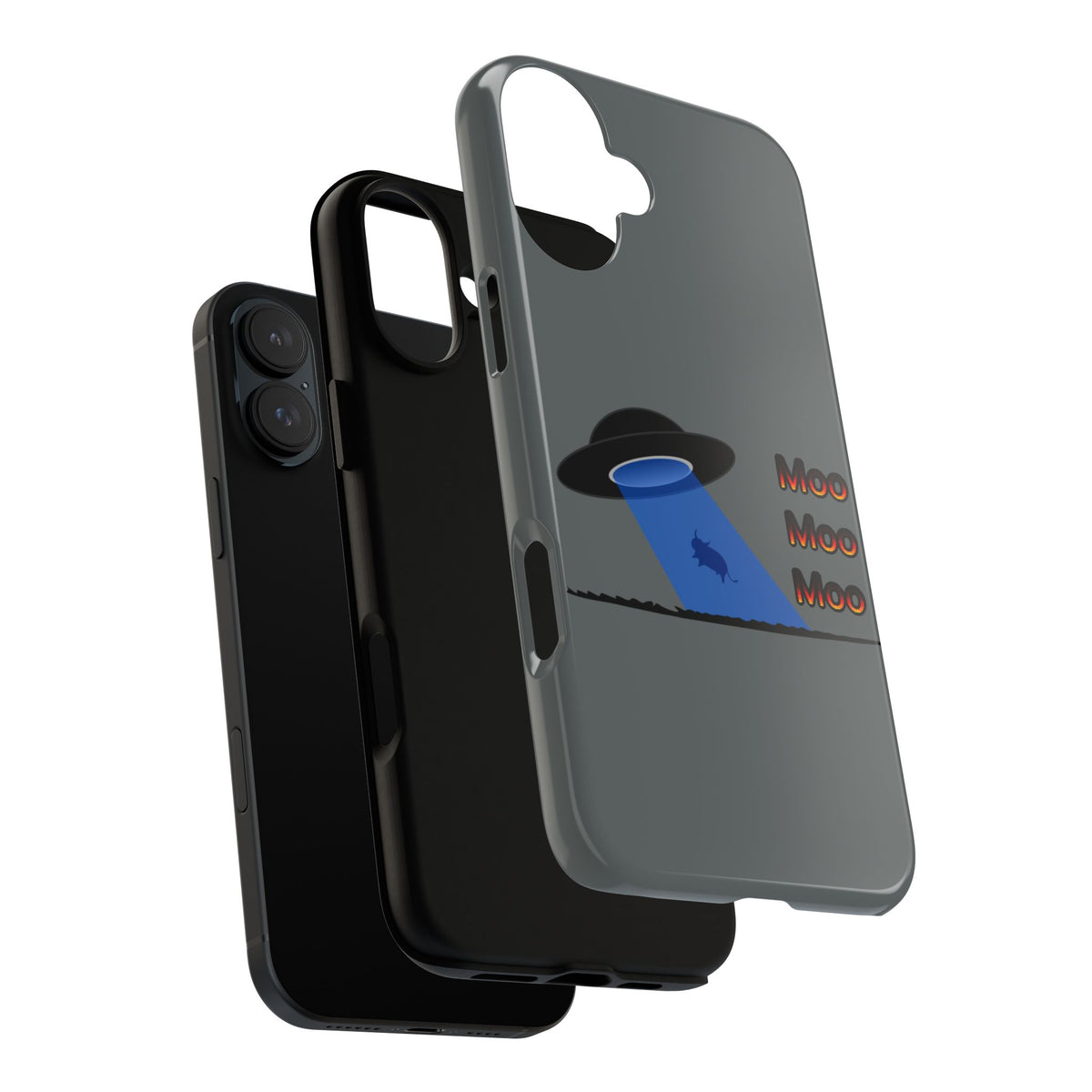Phone Case — Funny UFO Cow Abduction Design with “Moo Moo Moo”
