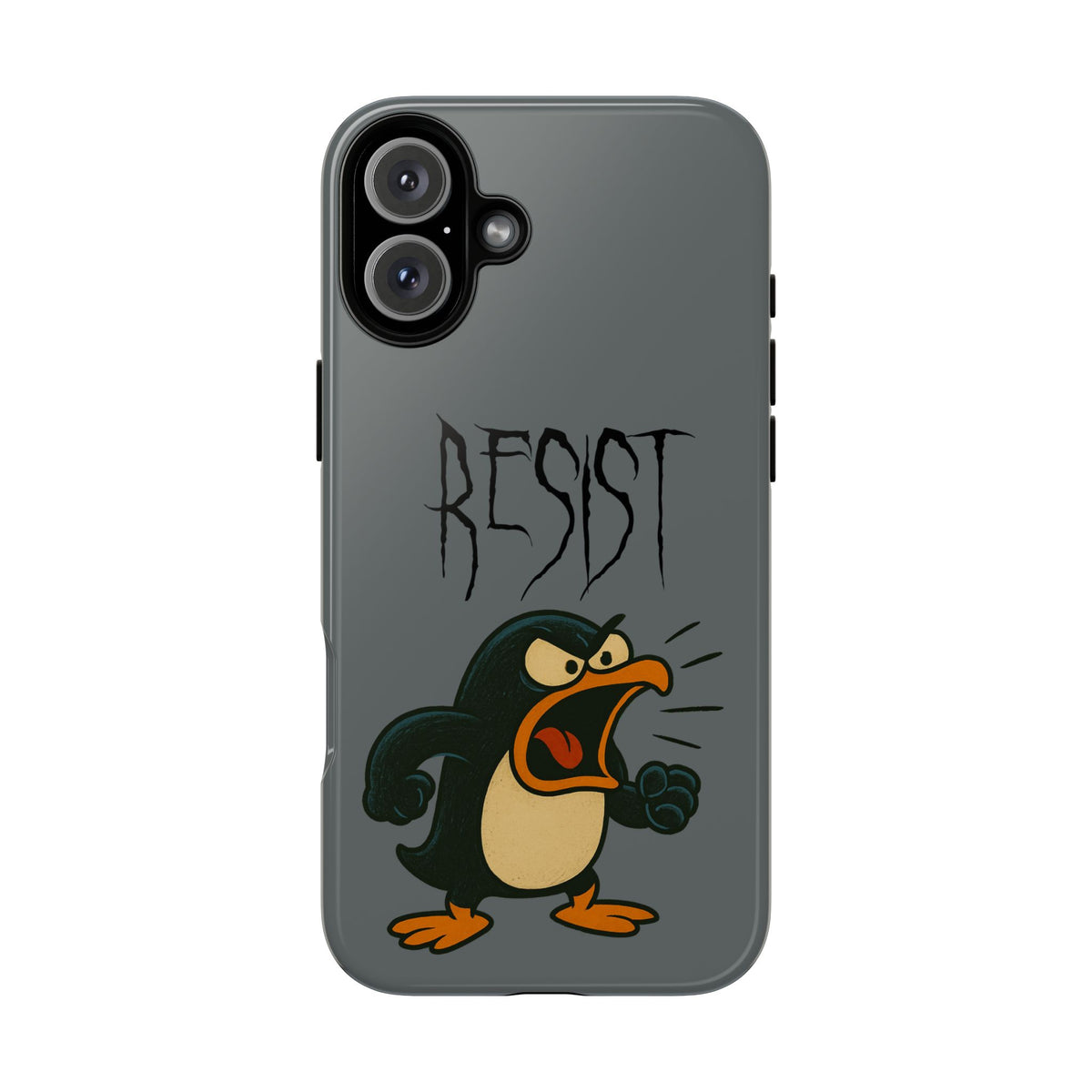 Resist Angry Penguin Phone Case — Protective iPhone Case with Bold Cartoon Design