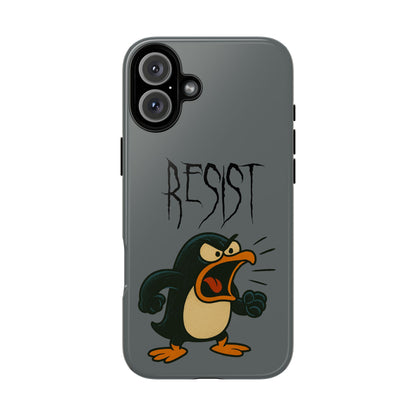 Resist Angry Penguin Phone Case — Protective iPhone Case with Bold Cartoon Design