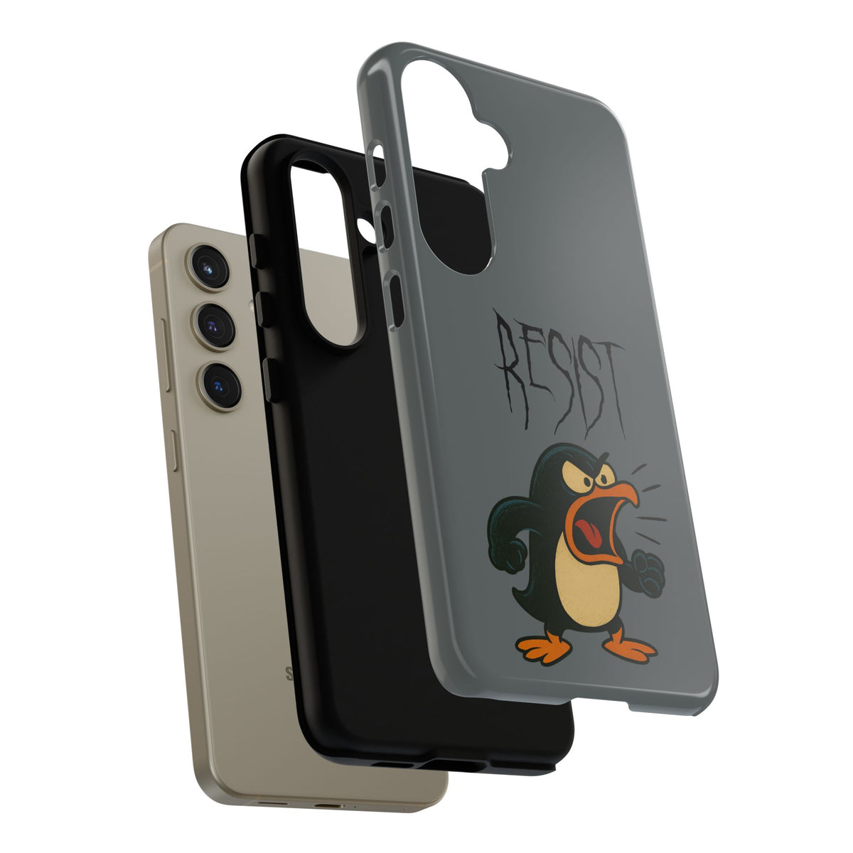 Resist Angry Penguin Phone Case — Protective iPhone Case with Bold Cartoon Design