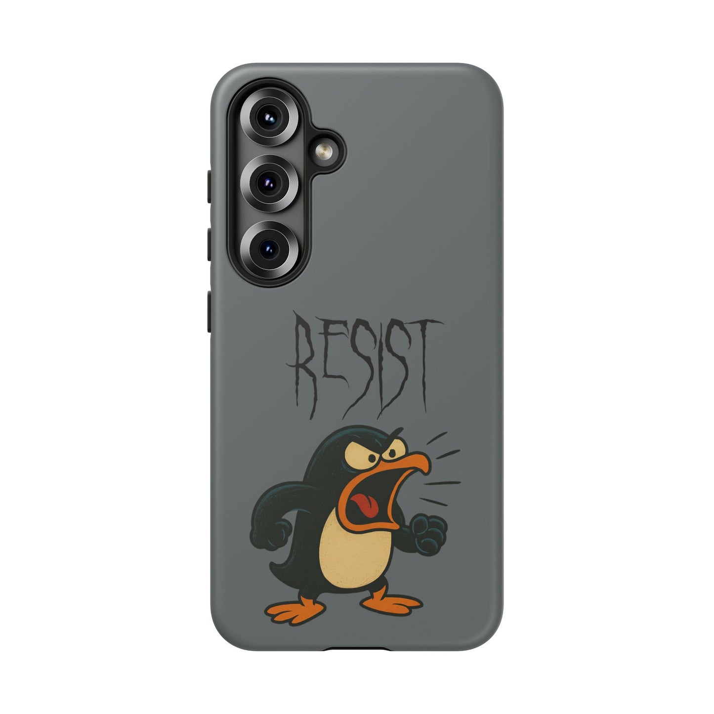 Resist Angry Penguin Phone Case — Protective iPhone Case with Bold Cartoon Design