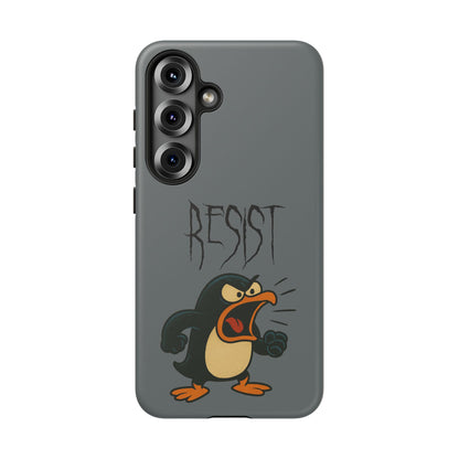 Resist Angry Penguin Phone Case — Protective iPhone Case with Bold Cartoon Design