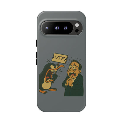 Phone Case - Cartoon Penguin Yelling 'WTF' at Shocked Man, Funny Protective iPhone Cover