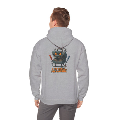 Robot Mechanic Hoodie — "I Fix Things... Permanently" Graphic Hooded Sweatshirt