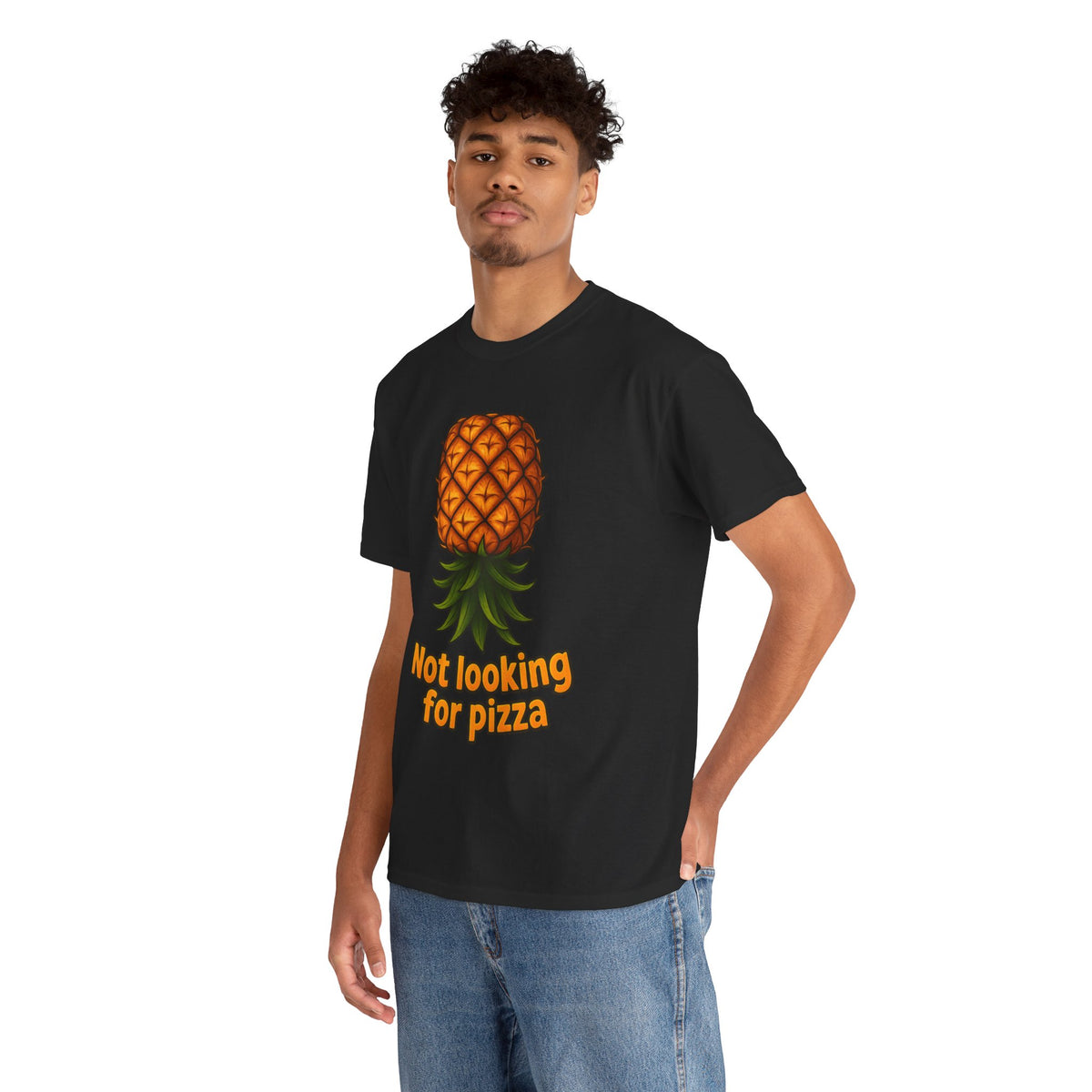 Pineapple Illustration Not Looking for Pizza T-Shirt | Funny Fruit Tee