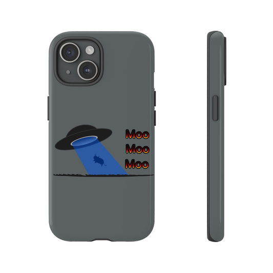 Phone Case — Funny UFO Cow Abduction Design with “Moo Moo Moo”
