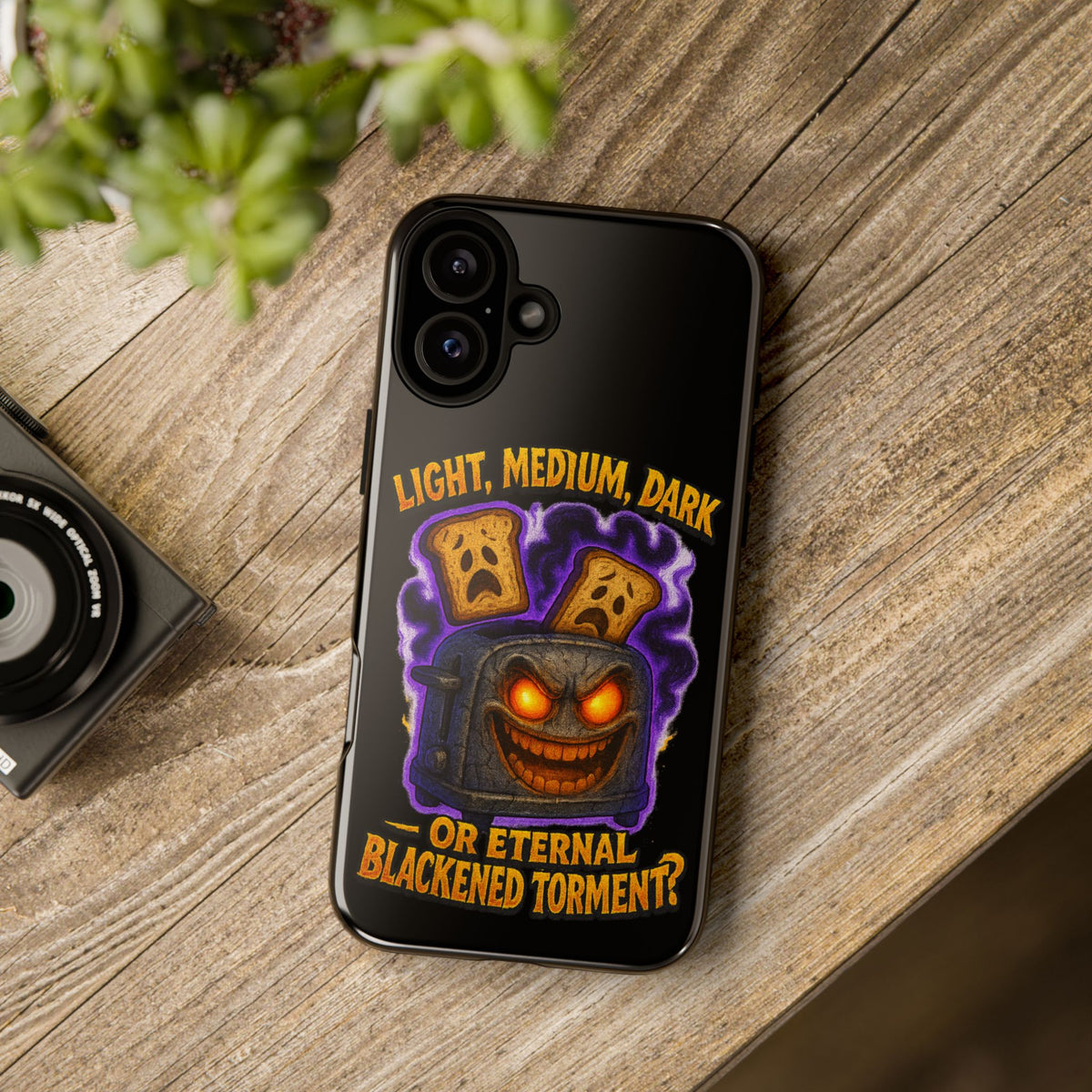 Phone Case — 'Light, Medium, Dark or Eternal Blackened Torment?' Spooky Toast & Toaster Horror Design