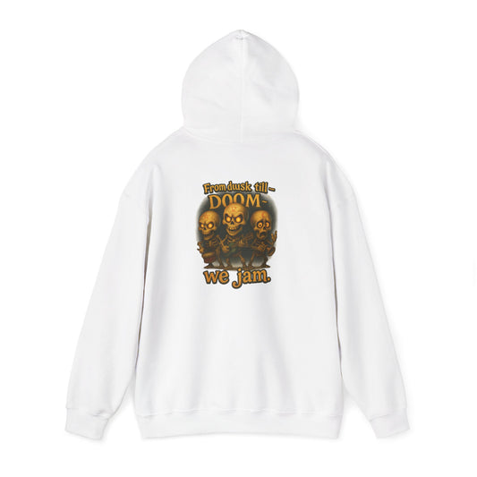 Doom We Jam Hoodie — Retro Skull Metal Band Graphic Sweatshirt