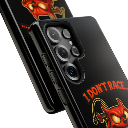 I Don't Race I Chase Phone Case — Cartoon Demon Hot Rod Design