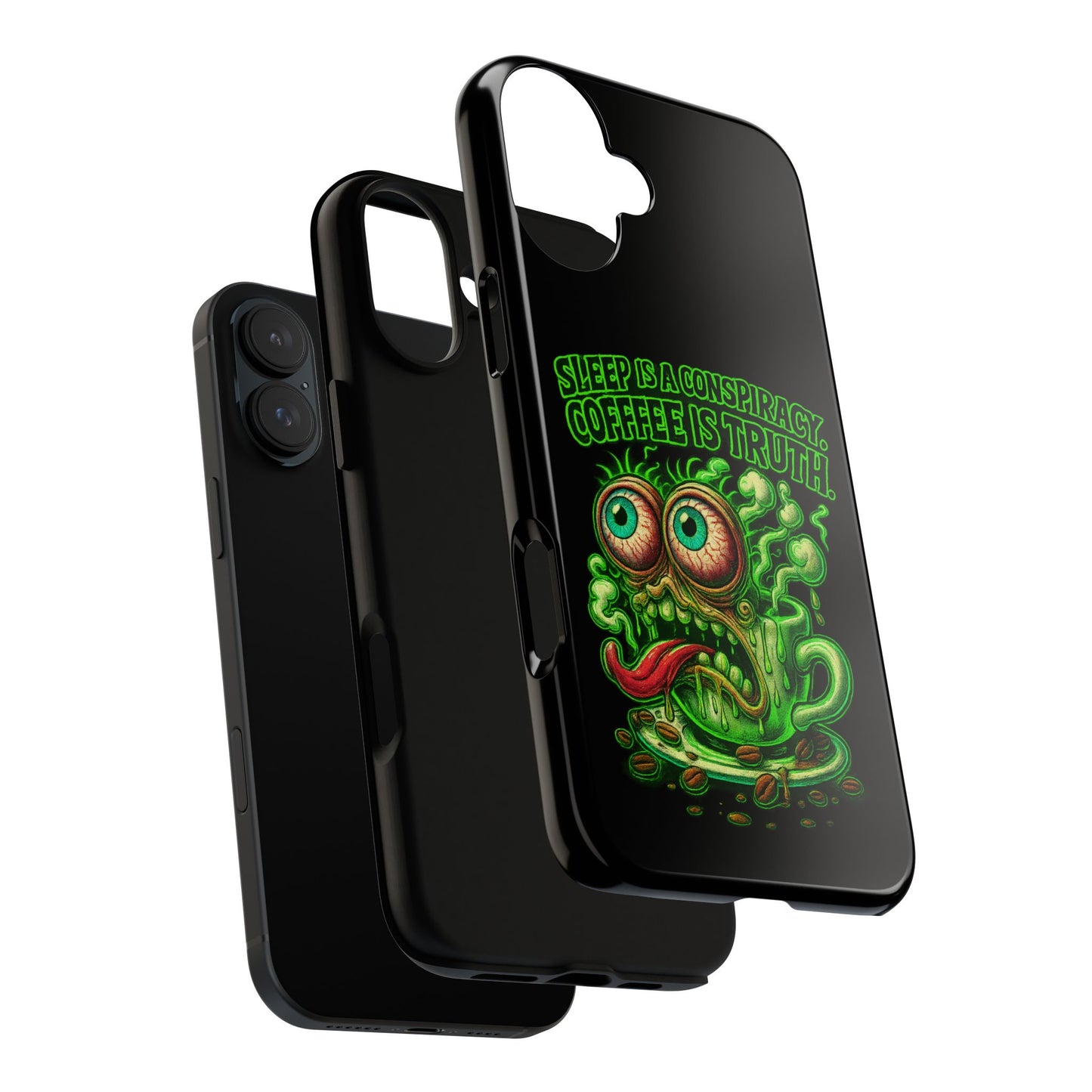 Phone Case — “Sleep Is a Conspiracy, Coffee Is Truth” Retro Monster Design