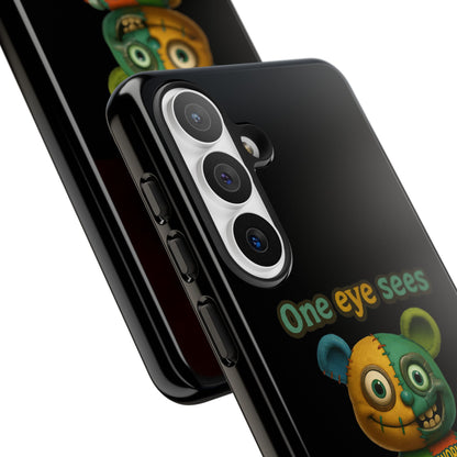 Phone Case — 'One Eye Sees, The Other Sees Your Browser History' Patchwork Bear Design