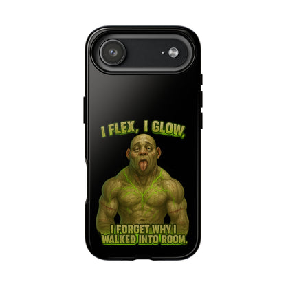 Funny Glow Gym Phone Case — "I Flex, I Glow" Humorous Bodybuilder Design