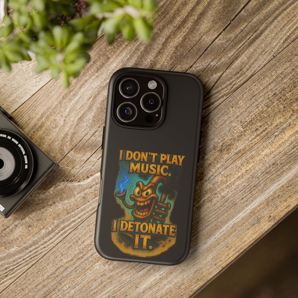 Phone Case — "I Don't Play Music. I Detonate It." Cartoon Bomb Graphic