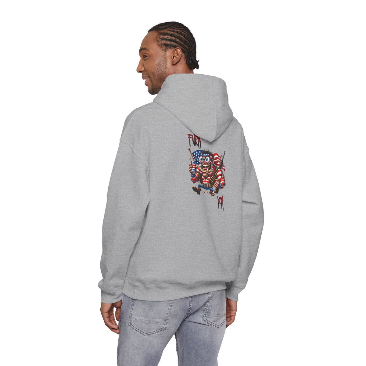 Patriotic Monster Hoodie - Funny USA Flag Character Back Graphic