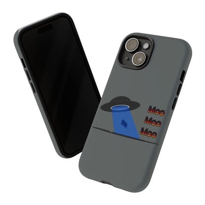 Phone Case — Funny UFO Cow Abduction Design with “Moo Moo Moo”