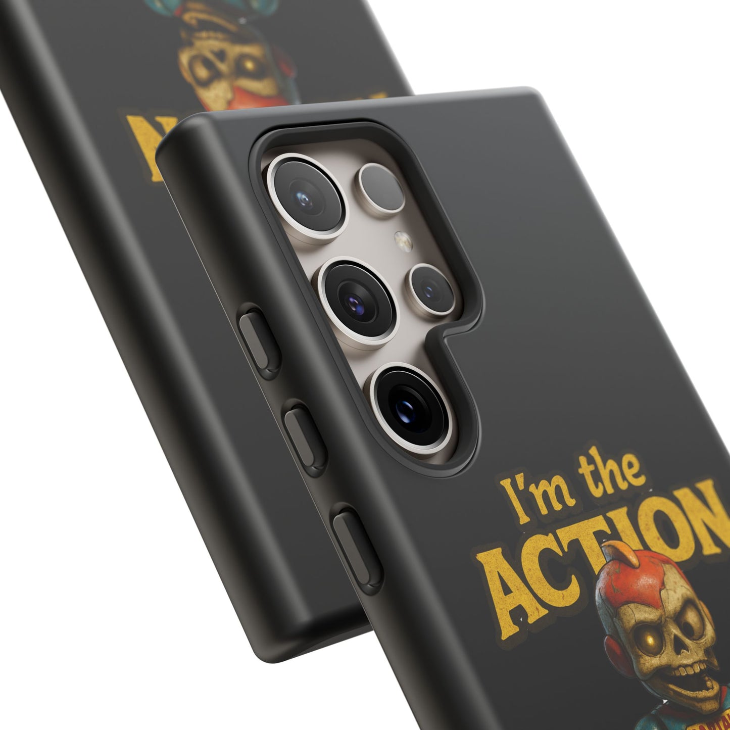 Action Figure Phone Case — "I'm the Action" Retro Skull Toy Design