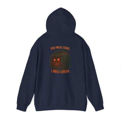 Spooky Hoodie — "You Press Start, I Press Scream" Halloween Sweatshirt