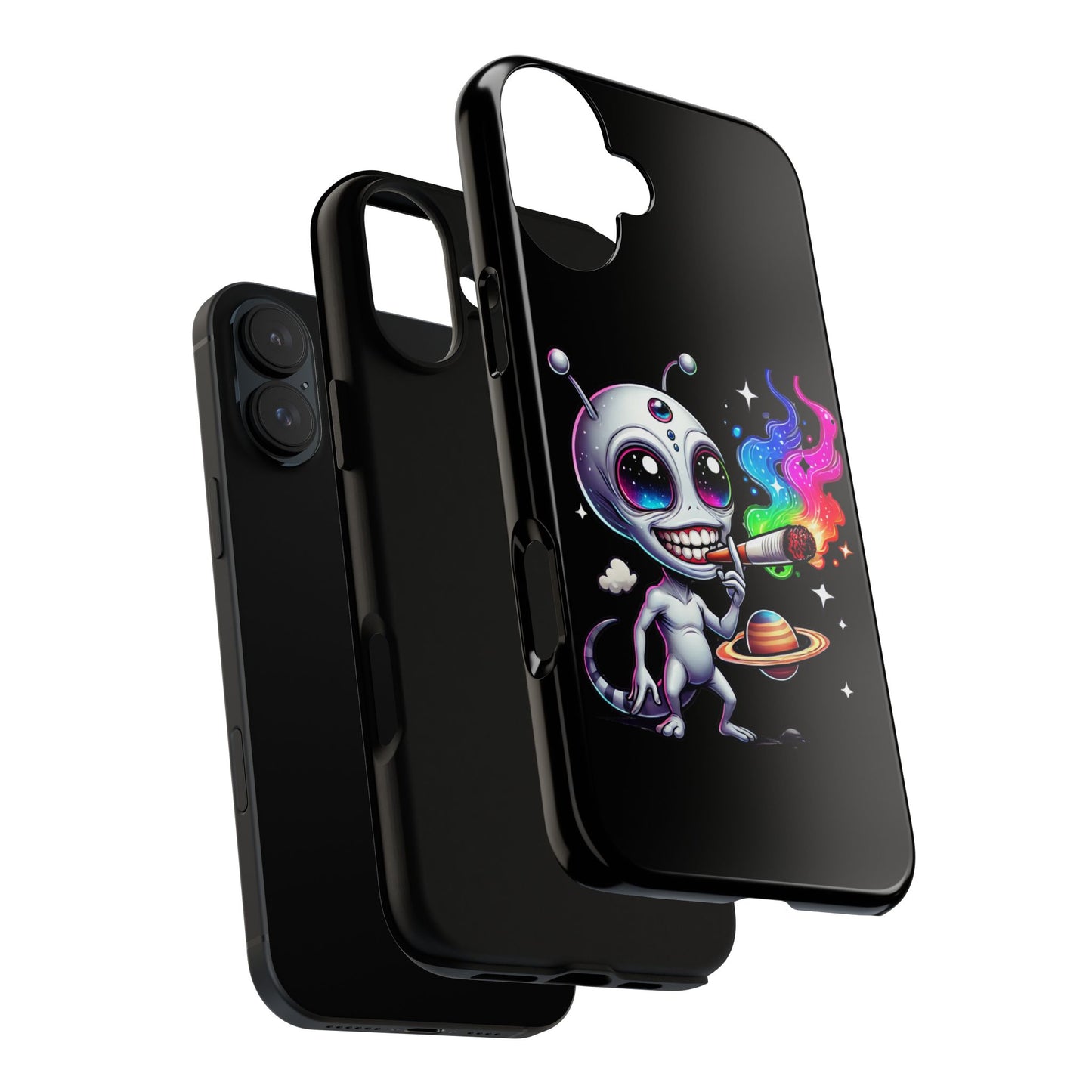 Alien Smoking Rainbow Galaxy Phone Case — Cute Cosmic Art Tough Case