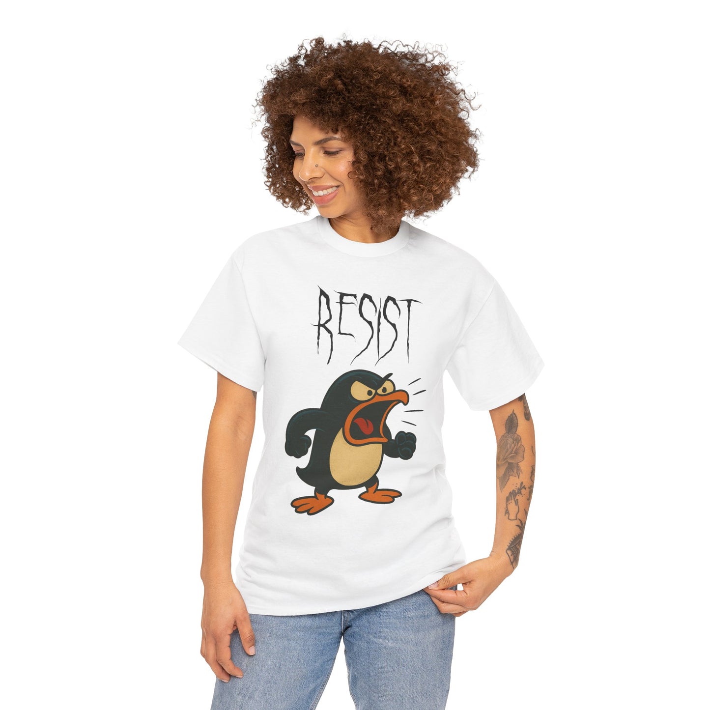 Resist Penguin Unisex Heavy Cotton Tee | Protest Shirt, Gift for Activists,