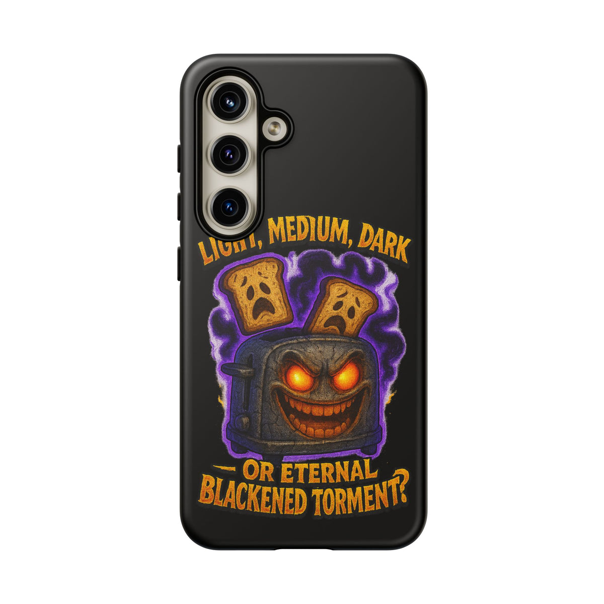 Phone Case — 'Light, Medium, Dark or Eternal Blackened Torment?' Spooky Toast & Toaster Horror Design