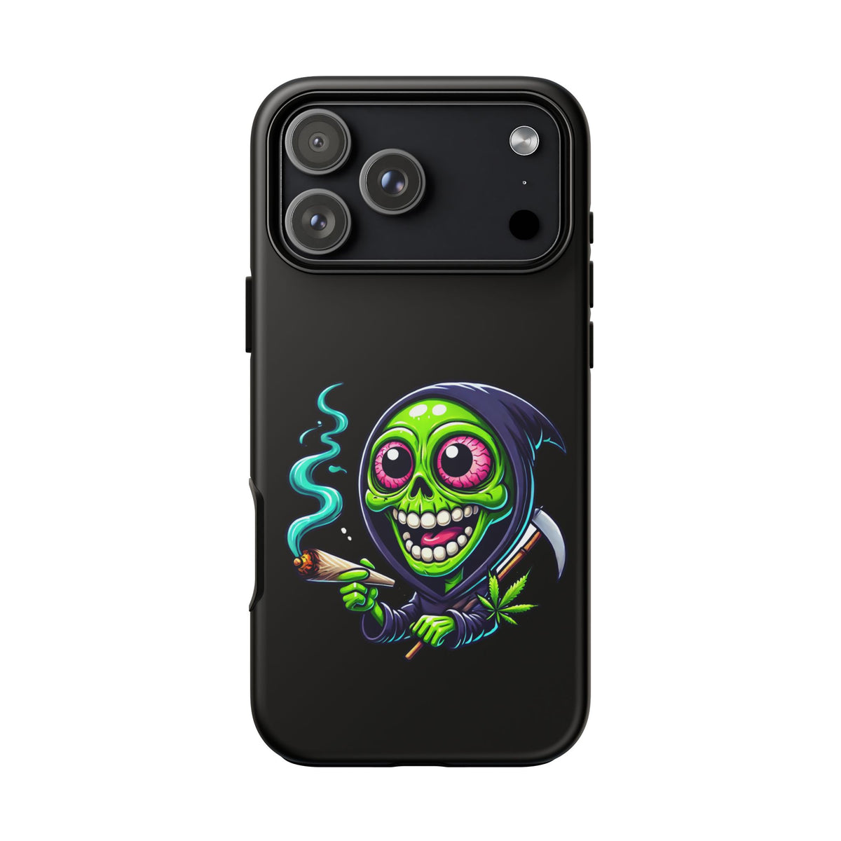 Grinning Stoner Grim Reaper Phone Case – Cannabis Skull iPhone Cover