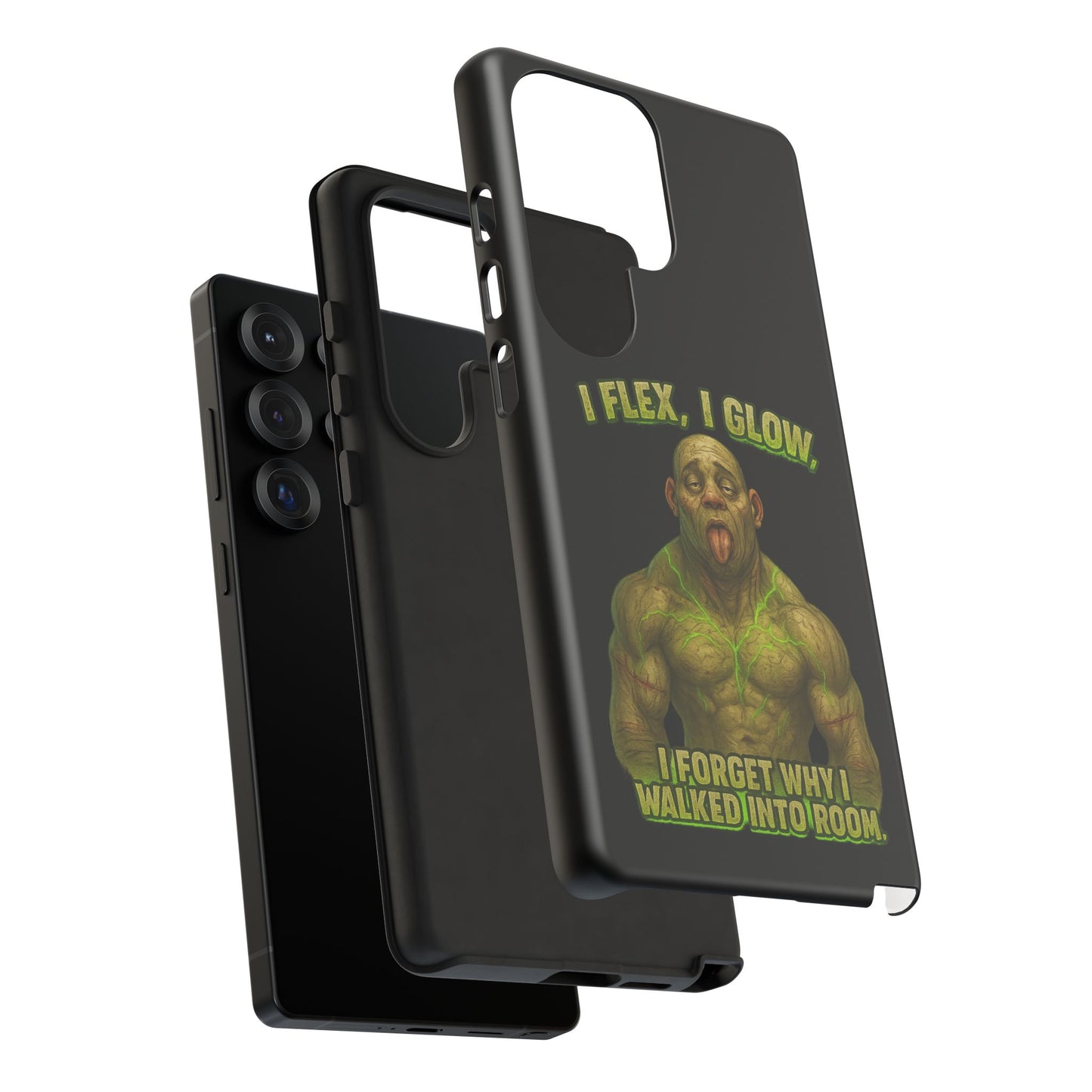 Funny Glow Gym Phone Case — "I Flex, I Glow" Humorous Bodybuilder Design