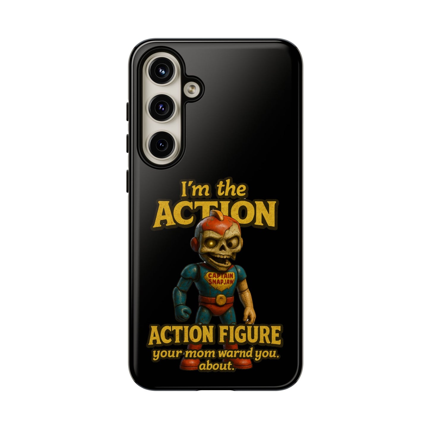 Action Figure Phone Case — "I'm the Action" Retro Skull Toy Design