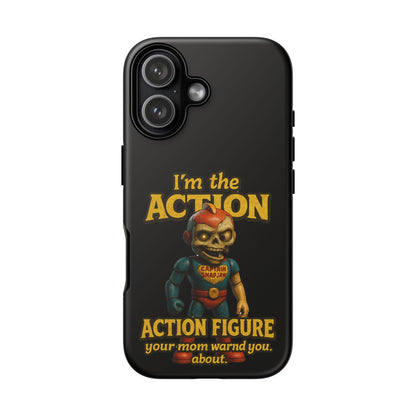 Action Figure Phone Case — "I'm the Action" Retro Skull Toy Design