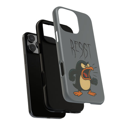 Resist Angry Penguin Phone Case — Protective iPhone Case with Bold Cartoon Design