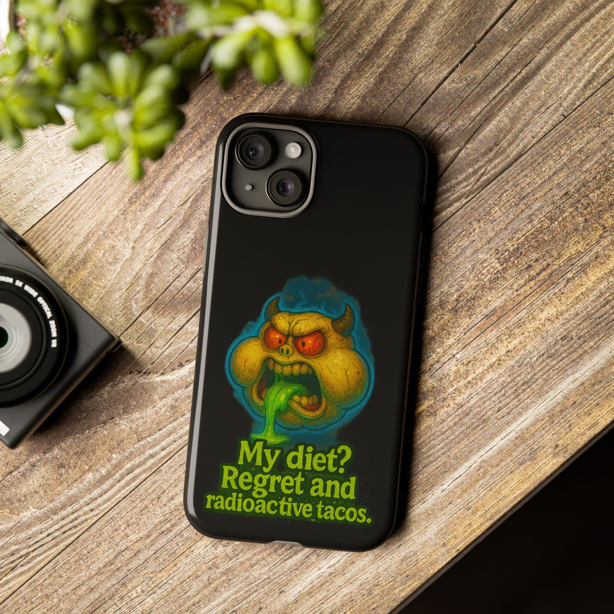 My Diet? Regret & Radioactive Tacos Phone Case — Funny Retro Monster Protective Cover