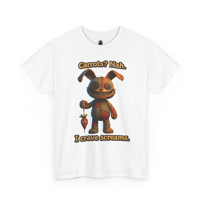 Creepy Bunny Holding Carrot Tee | I Crave Screams Horror Shirt