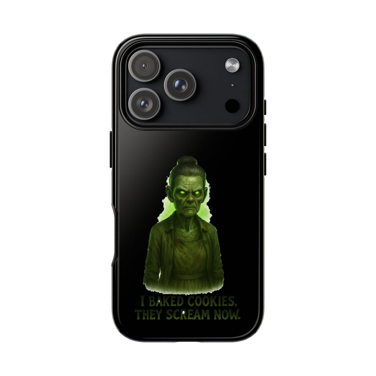 Spooky Green Ghost Phone Case — "I Baked Cookies, They Scream Now" Horror iPhone Cover