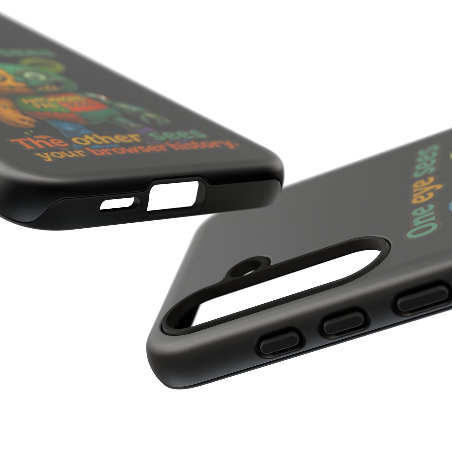 Phone Case — 'One Eye Sees, The Other Sees Your Browser History' Patchwork Bear Design
