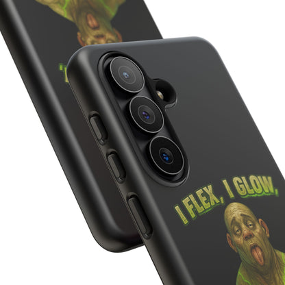 Funny Glow Gym Phone Case — "I Flex, I Glow" Humorous Bodybuilder Design