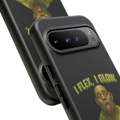 Funny Glow Gym Phone Case — "I Flex, I Glow" Humorous Bodybuilder Design