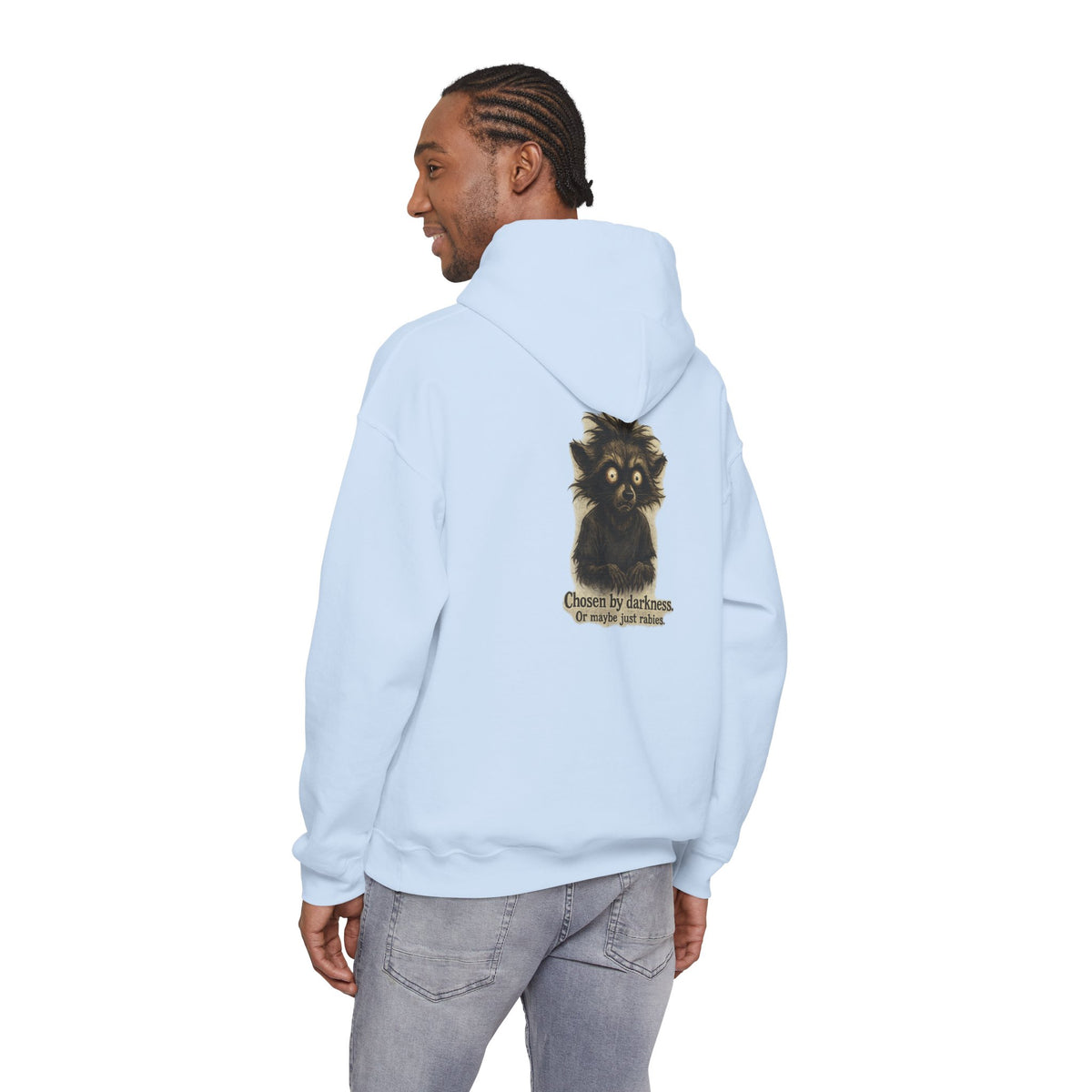Racoon Hoodie — "Chosen by darkness, or maybe just naptime" Graphic Pullover